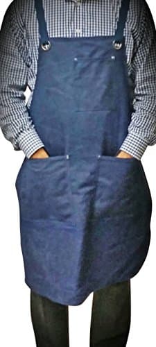 ProAprons - Heavy Duty Waxed Canvas Work Apron with Tool Pockets (Blue) ,Cross-Back Straps &amp; Adjustable M to XXL