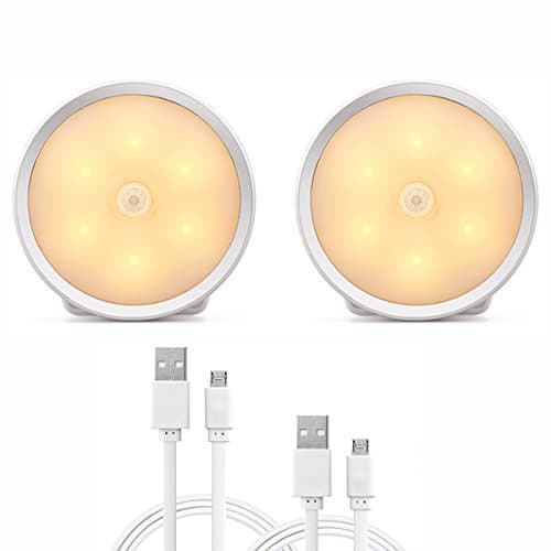 AROUSE Motion Sensor Light, 6 LEDs USB Rechargeable Motion Sensor LED Night Light with Auto On Off 3 Modes Wireless Wall Lights, Step Lights for Bedroom Hallway Closet Stairs,Warm White,2-Pack