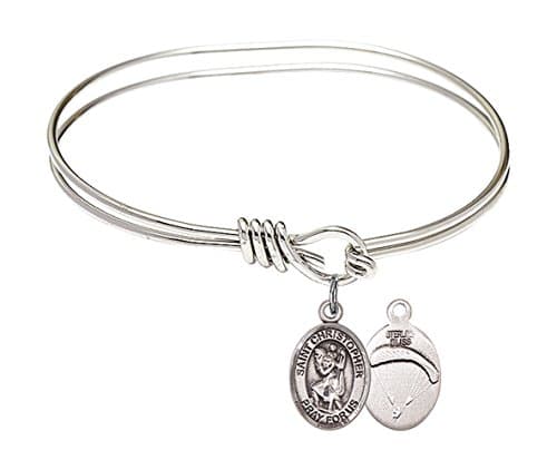 St. Christopher Paratroopers Charm On A Child Sized 5 3/4 Inch Oval Eye Hook Bangle Bracelet