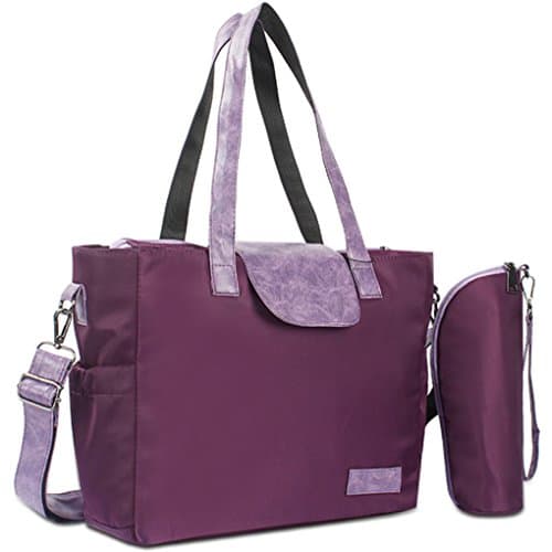 Mommy and Daddy Diaper Nappy Bag easy switch Tote patterns Tote/Satchel/Single shoulder bag Smart Organizer System 100% Waterproof Polyester 11pockets(SHOULDER PURPLE)