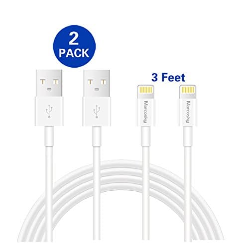 iPhone Charger Data Transmission Marcosky Lightning Cable 3ft iPhone Cord for iPhone X, 8, 8 Plus, 7, 7 Plus, 6s, 6s Plus, 6, 6 Plus, SE, 5s, 5c, 5, iPad mini, iPad Air, iPad Pro, iPod - White 2 Pack