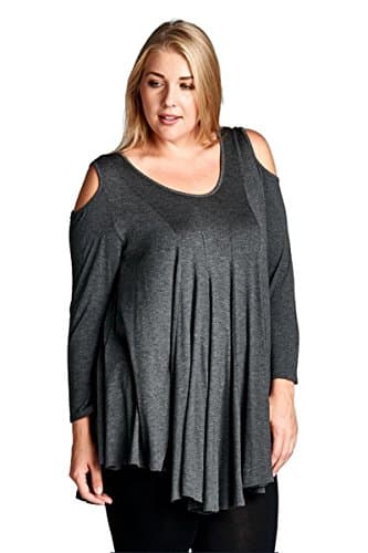Emerald Fashion Cold Shoulder Tunic Top Boho Chic Plus Size (2X, Charcoal)