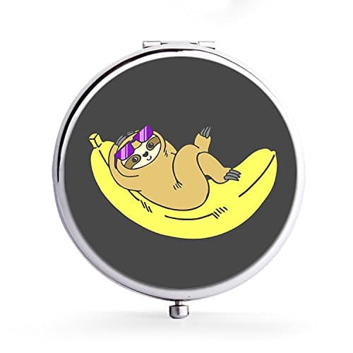 Makeup Mini Mirror Handhold Double Side Compact Travel Mirrors - Cool Bananas Sloth