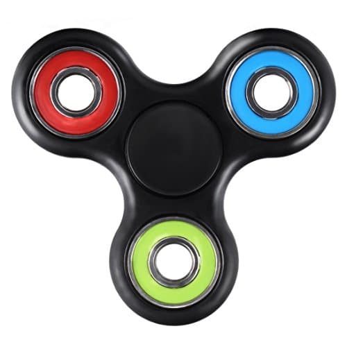 TeeJay Fidget Spinner by Premium Quality Tri Spinner - Perfect for ADHD EDC ADD Anxiety Autism and Boredom - Super Quite Focus Toy for Kids and Adults (Black/Multi Color with Ceramic Bearing)