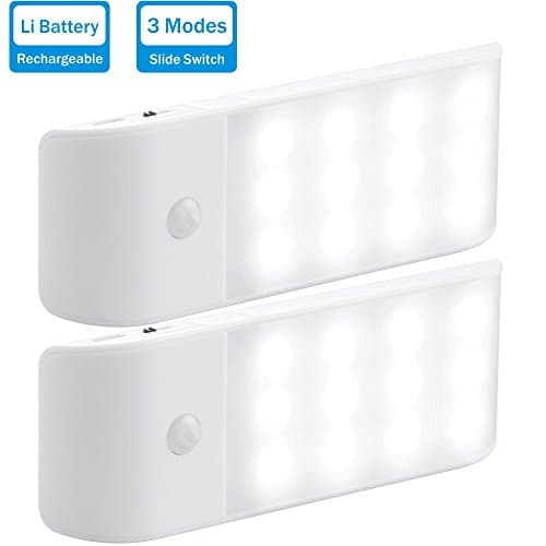 Rechargeable Motion Sensor Light, 12 LED Motion Activated Auto On/Off Night Light,3 Modes Closet Light,Wall Light for Hallway, Bathroom, Bedroom, Kitchen, etc by WJLING(2 Pack)