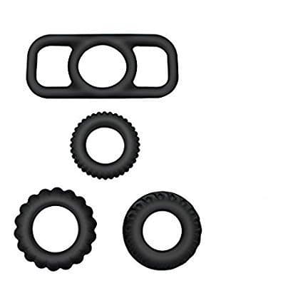 Joomile 4 PCS Different Size Soft Silicone Relaxing C-ock Lock Ring for Men (Black) (Black-m)