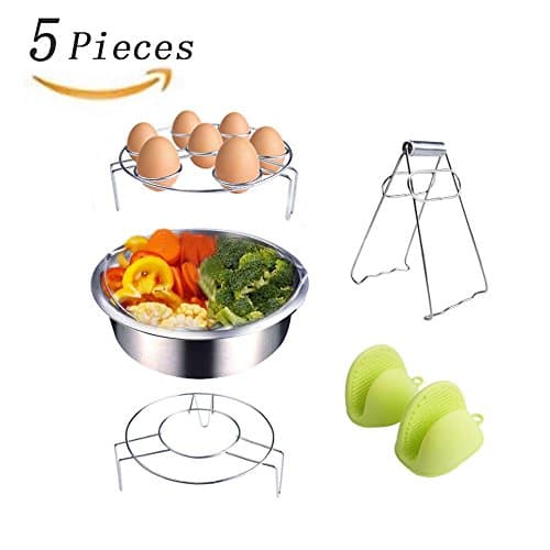 Instant Pot Accessories Steamer Basket Rack Set Includes Egg Steamer Rack Trivet, Steamer Rack, Bowl Dish Clip and 1 Pair Silicone Mitts Fits Instant Pot 5,6,8 quart Pressure Cooker,5 Pcs Set