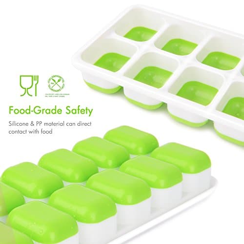Blizad Ice Cube Trays 2 Pack, Easy Release,Food Grade Silicone Plastic Ice Tray, Spill-Resistant Removable Lid, LFGB Certified &amp; BPA Free(Blue+Green)