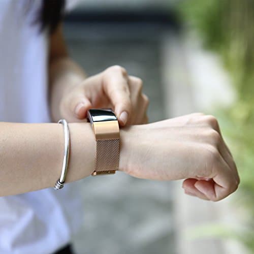 Fitbit Charge 2 Bands,Fitbit Bands Milanese Loop Stainless Steel Metal Replacement Bracelet Strap, Wristbands Accessories for Charge 2 with Stronger Magnetic Clasp, Small Large, Silver Black Gold