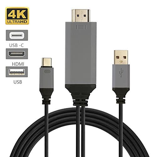 USB C to HDMI Cable 4K with Charging Cable 6.5ft - Ealona 3 in 1 Type C, HDMI UHD Adapter, Power Cable for Samsung Galaxy S8/SE/Note 8, 2016 MacBook Pro, LG G5 ,HTC Ultra M10,Pavilion x2 (Black)