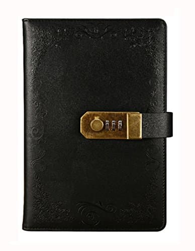 NectaRoy Notebook with Lock, Vintage PU Leather Diary Journal Writing Planner Organizer, Daily Notepad Personal Sketchbook with Combination Lock, Size 219 * 147mm
