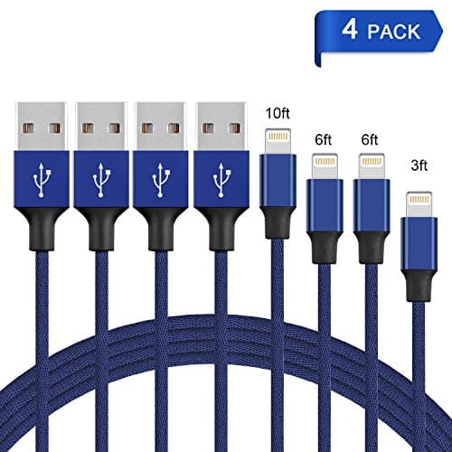 iPhone Charger, HWTONG Lightning Cable 4Pack 3FT 6FT 6FT 10FT Nylon Braided Cord iPhone Cable USB Cord Charging Charger for Apple iPhone 8,X,7, 7 Plus, 6, 6s, 6 Plus, 5, 5c, 5s, SE, iPad, iPod [Blue]