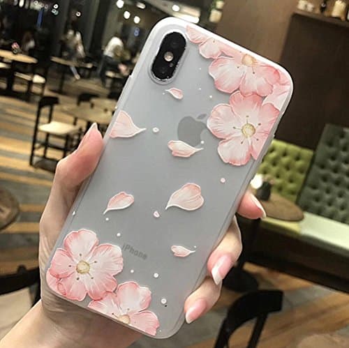 iPhone X Soft Case,LuoMing 3D Emboss Beautiful Flower Pattern Slim fit Shock-Absorbing Soft Rubber Clear TPU Skin Cover Case for iPhone X 5.8inch(2017) (Peach blossom)