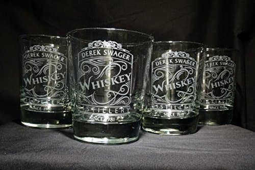 Personalized Rocks Glasses Scrolling Whiskey Distillery Etched Label Set of 4
