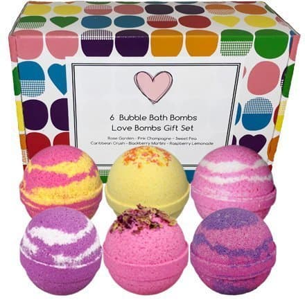6 Love Bath Bombs Gift Set - Wedding Anniversary BUBBLE Bath Bombs in Gift Box - Large Lush Spa Fizzy Kit, Best Gift Idea for Women, Moms, Teens, Girls - Homemade by Moms in the USA - Two Sisters Spa