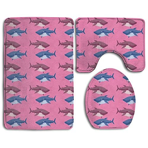 Quen Two Colored SHARK Pattern Bathroom Carpet Rug,Non-Slip 3 Piece Bathroom Mat Set
