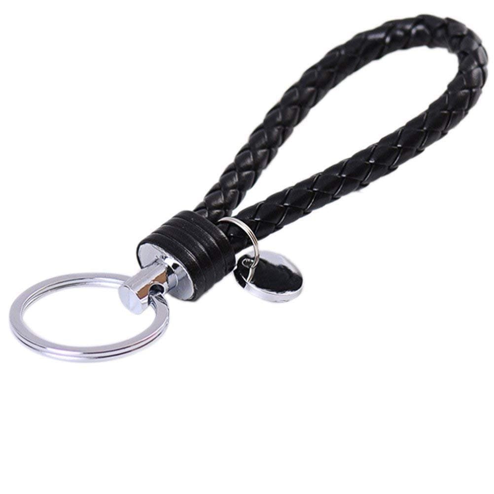 Key Chain - Isend Braided PU Leather Keychain Key Ring Key Fob for Car Office Home Keys Gifts (Black)