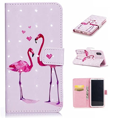 iPhone X Wallet Case (5.8-inch), iPhone X Cover [Special 3D], MerKuyom [Kickstand] Premium PU Leather Pouch Flip Cover Case Holster For Apple iPhone X iPhoneX (2017) (Lover Couple Flamingos)