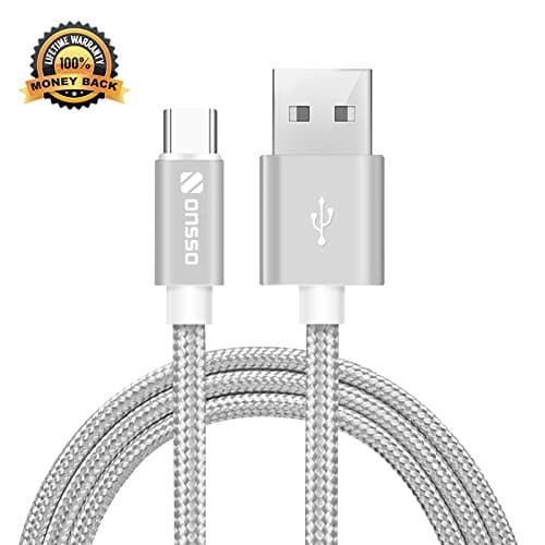 Onsso Nylon Braided Type C USB Cable, Hi-speed Type-C/USB C to USB Charging Cable for Samsung Galaxy S8/S8+,Nexus 6P 5X,MacBook,LG G5 V20,HTC 10,Huawei P10/P10+ (Silver, 1M/3.3Feet)
