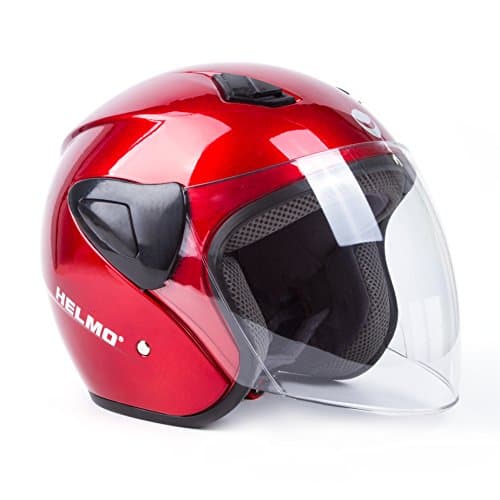 Open Face Motorcycle Helmets Scooter Helmets Flip up Helmets with Shield Red