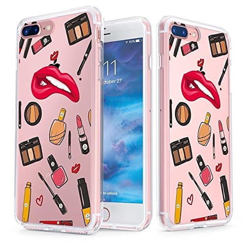 iPhone 8 Plus Case - True Color Clear-Shield Makeup Modern Women Collection Printed on Clear Back - Soft and Hard Thin Shock Absorbing Dustproof Full Protection Bumper Cover