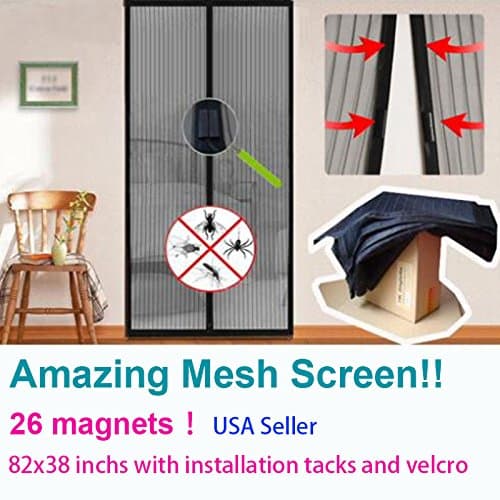 Ezidy~Hands Free Magic Mesh Screen Net Door 26 (13 pairs) magnets Anti Mosquito Bug Curtain Keep the Bug Insect and Fly Out fit up to 38" x 82" inchs door or window
