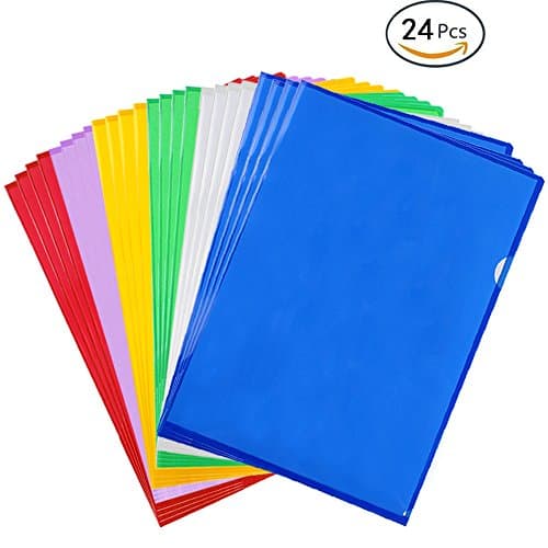 APLANET 24pcs Clear Document Folder Project Pockets, A4 Size, 6 Colors