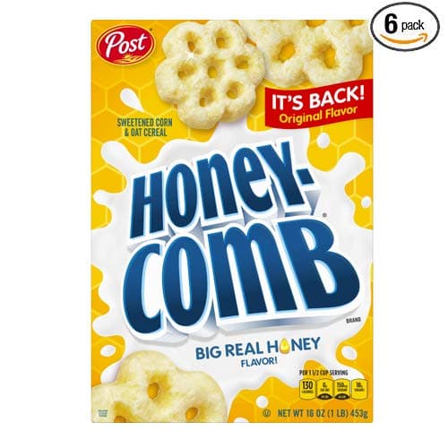 Post Honey Comb Corn & Oat Breakfast Cereal, 16 Oz - 6 Pack