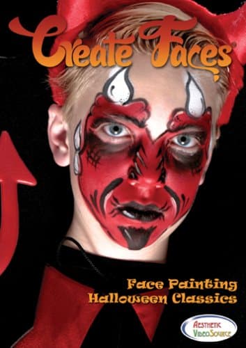 Create Faces Face Painting: Halloween Classics. Watch & Learn How To Do 8 Face Paint Designs With Water Based & Snazaroo Paints. 1 Hour 45 Minutes Step By Step Video. Devil, Princess, Clown, Pirate, Witch, Scarecrow, Alien Monster, and Super Hero Styles.