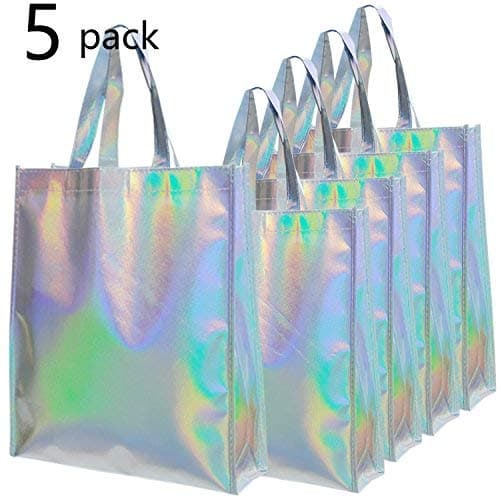 Nugoo Rumcent Bling Bling Glossy Durable Reusable Medium Non-Woven Gift Bag Set of 5 Shopping Bag, Promotional Bag, Bling Bling Silver