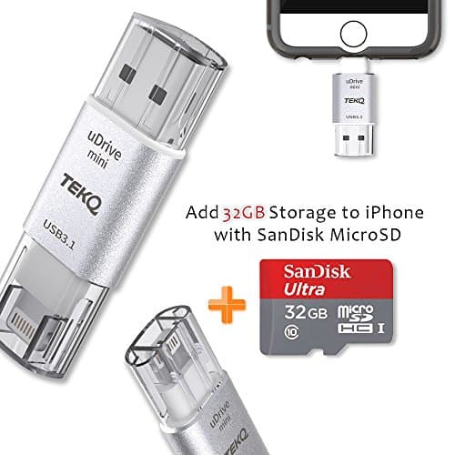 iPhone 32G usb flash drive, Mini Card Reader for iPhone iPad with 32G SanDisk microSD Card 80MB/s, Mini Apple OTG Silver [Apple MFI Certified]