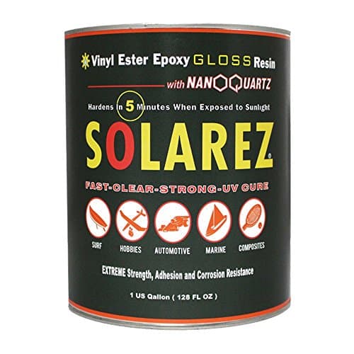SOLAREZ UV Cure Nano-Quartz Vinyl Ester Epoxy Gloss Resin (Gallon) UV Solar Cure, Non-Tacky, Scratch & Heat Resistant ~ Surfboard, Craft, Hobby, Marine, Spa, RC, Woodwork, Tabletops, Coating, USA Made