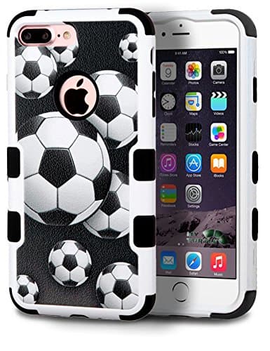 iPhone 7 Plus Case with [FREE 9H Premium Tempered Glass Protector] Full Body Protection [2-in-1] Package by MyTurtle Shockproof Modern Slim Hard Protective Bumper Shell Cover (Soccer)