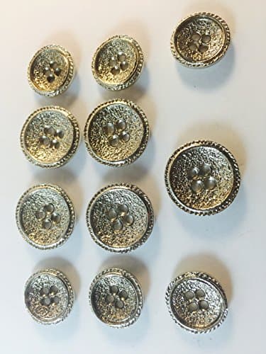 SILVER BUTTON SET -Tailored 4 Hole- Hammered Finished ~ For Blazer, Suits, Sport Coat, Uniform, Jacket , Dresses 11 Pc.