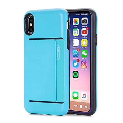 Phocas Minimalist Hard Back Protective Case Wallet, Card-Holder Designed for iPhone X / iPhone 10 (Teal)