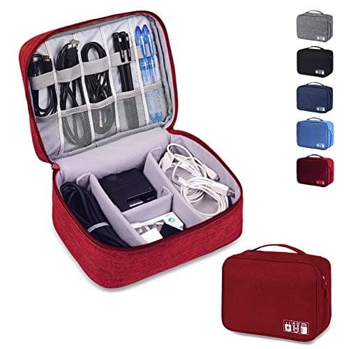 Electronics Organizer Waterproof Carrying Case - Universal Travel Digital Accessories Storage Bag for Portable Charger, Cables, Earphone, Ipad Mini, iPhone, Cord, Customize Inside with Dividers (red)