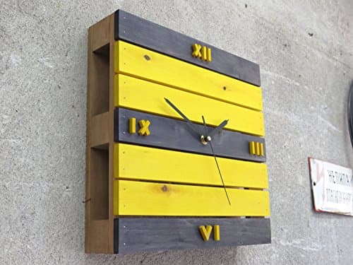 Pallet wall clock, bee clock, minimal design, simple clean clock, office wall clock, colorful childre roman digits, Paladim