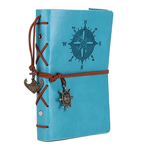 Leather Writing Journal Notebook, CWKTITI Classic Spiral Bound Notebook Refillable Diary Sketchbook Gifts with Unlined Travel Journals to Write in for Girls and Boys (Sky Blue)