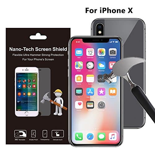 iPhone X Nano-Tech Screen Shield Glass Screen Protector [Anti-Scratch / Anti-Fingerprint / Crystal Clear-Protection / Flexible Material / Does Not Brake]