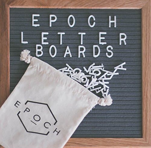 Felt Letter Board 10x10 Inches. Changeable Letter Boards Include 340 PRE-Cut White Plastic Letters, Modern Oak Stand & Oak Frame â Epoch Letter Boards (Gray)
