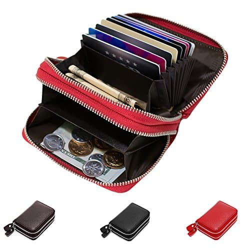 RFID Blocking Leather Wallet,Latest Credit Card Safe RFID Block Security Travel Wallets/Holder/Case/Protector (M,Dark Red)