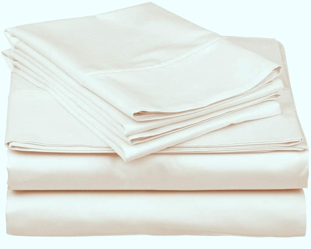 21 inches EXTRA DEEP POCKET - 1000 Thread Count Egyptian Cotton FOUR (4) Piece Bed Sheet Set, 1000TC, Queen, Solid Ivory