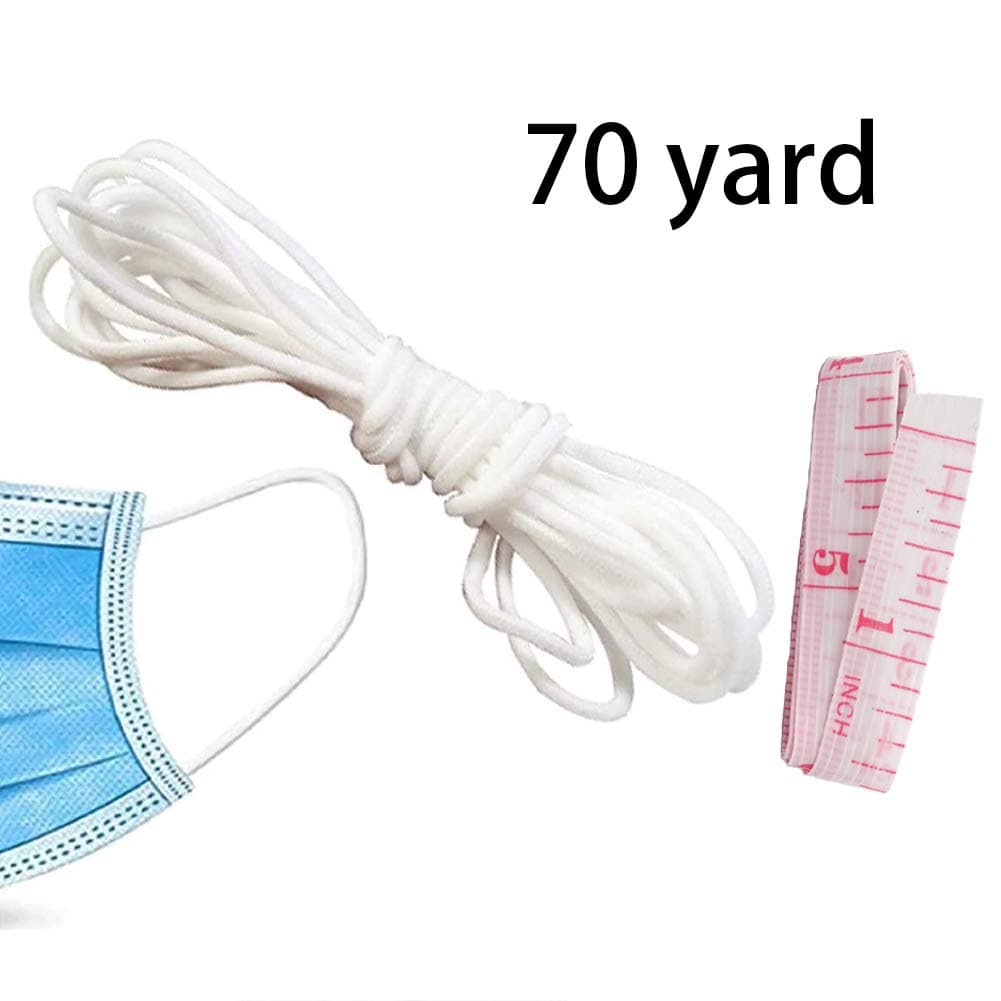White Elastic Cord Stretch Bands-1/8 Width Hat Band Elastic String Bands Shock Rubber Cord for Masks, Sewing Crafts, Home Decoration, Including One 70-Yard Elastic Band and One 25-Inch Soft Tape