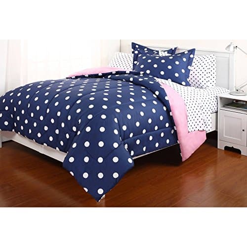 Keeco Polka Dot Dotcom Dottie Reversible Bed in Bag Bedding Set, Twin X-Large