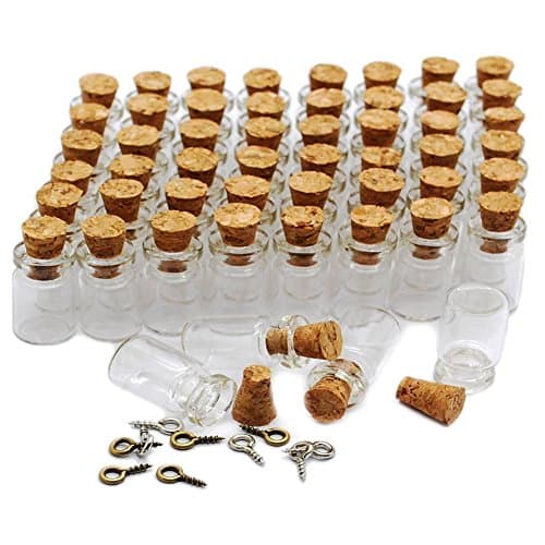 MIGK Mini Glass Bottles 0.5ml Small Vials with Cork Stoppers and Eye Screw Pins Jewelry Making Charms Message Treasure Beads Pendant (50 Pcs)