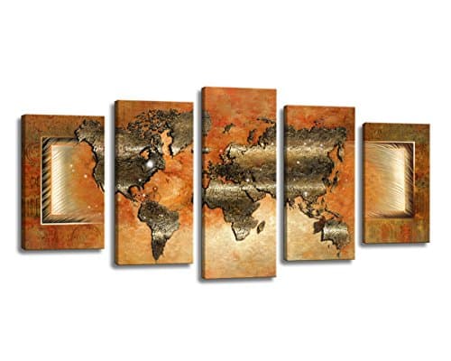 artwork Canvas Prints Map Art, 5 Panels World Map Wall Art Antiquated Style, Framed & Stretched