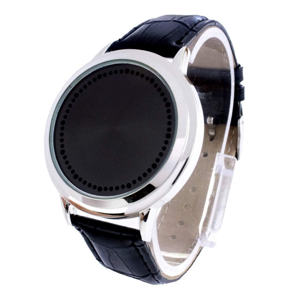 White & Blue LED Digital Touch Screen Watch, Classic Creative Fashion Faux Leather Band Wrist Watches
