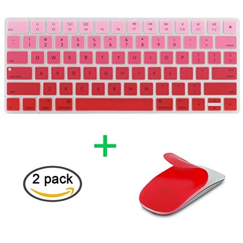 JIFF 2 in 1 Bundle - Silicone soft skin protector covers for Apple Magic Keyboard (MLA22LL/A) with US Layout and MAC Apple Magic Mouse (Red)