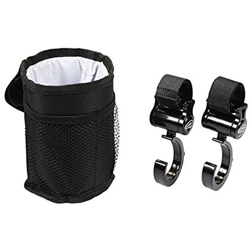 Artempo Pack of 2 Multi-Purpose Stroller Hooks-Universal for Buggy Wheelchair, Rollator, Walker &amp; Waterproof and Insulated Stroller Bottle Cup Holder with Pocket Organizer