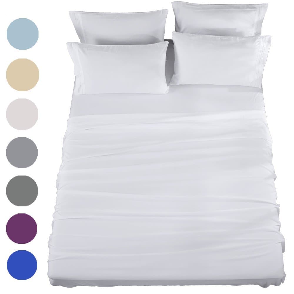SONORO KATE Bed Sheets Set Sheets Microfiber Super Soft 1800 Thread Count Luxury Egyptian Sheets 16-Inch Deep Pocket Wrinkle- 6 Piece (California King, White)